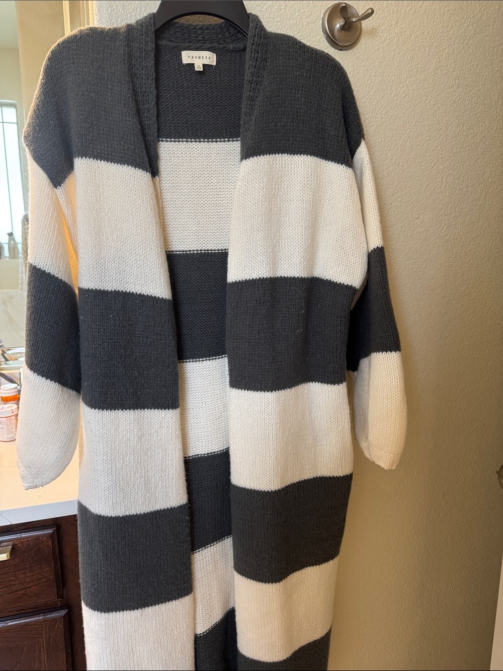 Promesa Black and White Striped Open-Front Cardigan